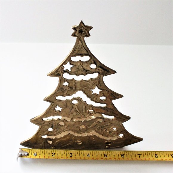 Brass Christmas Tree Votive Candle Holder Patina Cut Out Patina XMAS Holiday - Picture 4 of 11